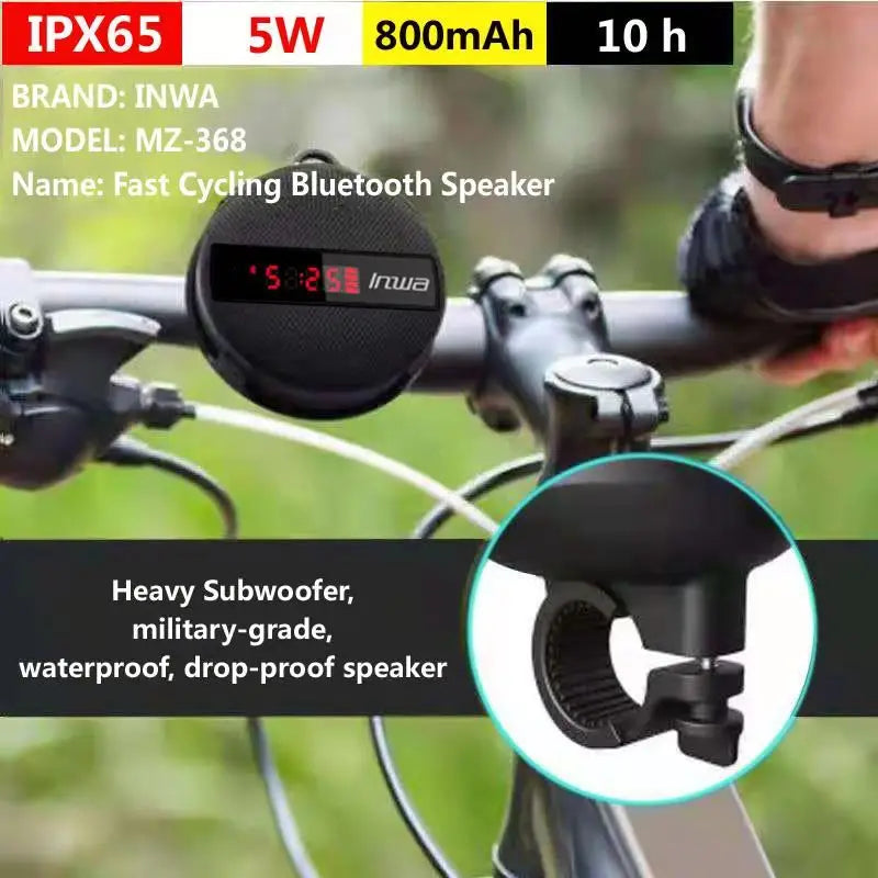 Smart LED Digital Display Wireless Cycling Bicycle Bluetooth Speaker Outdoor Portable Waterproof Subwoofer Hands-Free / TF Card